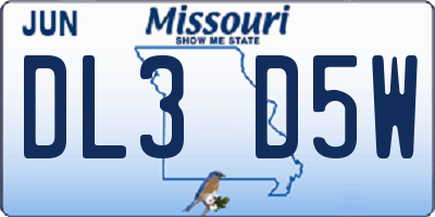 MO license plate DL3D5W