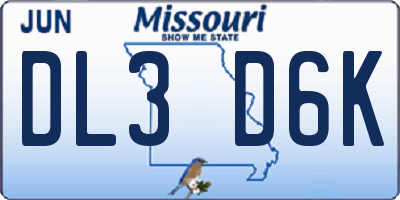 MO license plate DL3D6K