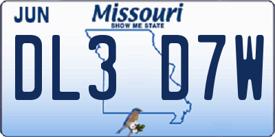 MO license plate DL3D7W