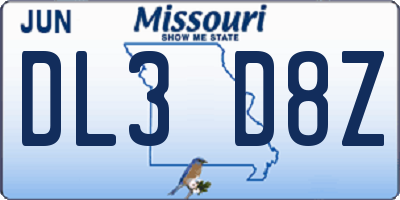 MO license plate DL3D8Z