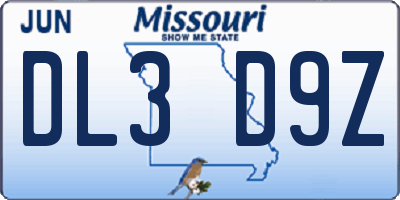 MO license plate DL3D9Z