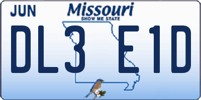 MO license plate DL3E1D
