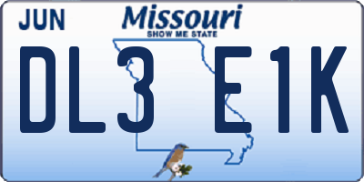 MO license plate DL3E1K