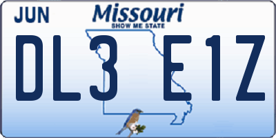 MO license plate DL3E1Z