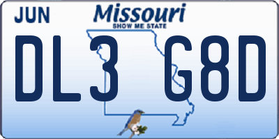 MO license plate DL3G8D