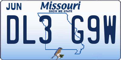 MO license plate DL3G9W
