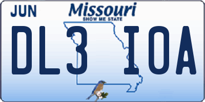 MO license plate DL3I0A