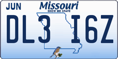 MO license plate DL3I6Z