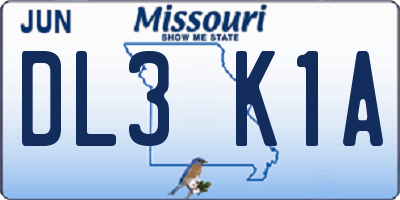 MO license plate DL3K1A