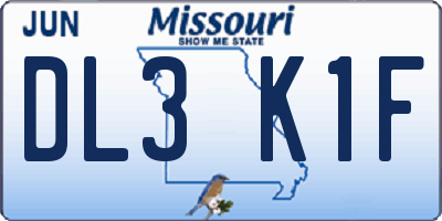 MO license plate DL3K1F