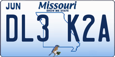MO license plate DL3K2A
