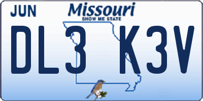 MO license plate DL3K3V