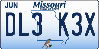 MO license plate DL3K3X