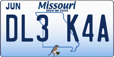 MO license plate DL3K4A