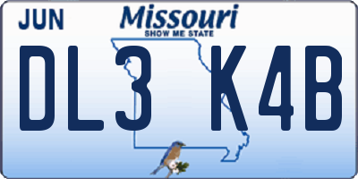 MO license plate DL3K4B