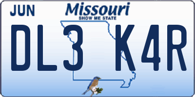 MO license plate DL3K4R