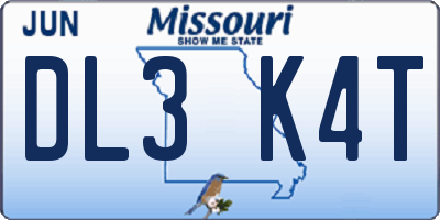 MO license plate DL3K4T