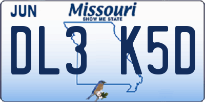MO license plate DL3K5D