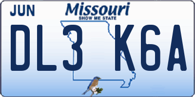 MO license plate DL3K6A