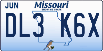 MO license plate DL3K6X