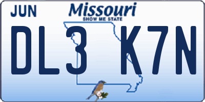 MO license plate DL3K7N