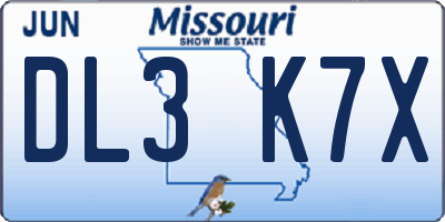 MO license plate DL3K7X