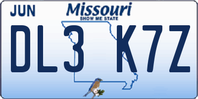 MO license plate DL3K7Z