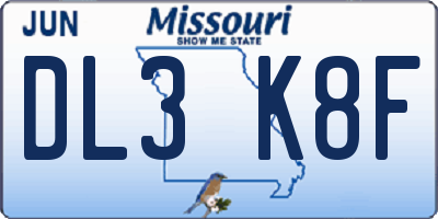 MO license plate DL3K8F