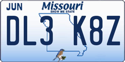 MO license plate DL3K8Z