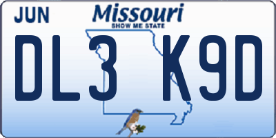 MO license plate DL3K9D