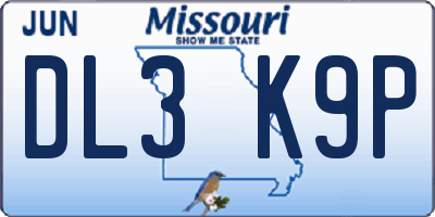 MO license plate DL3K9P