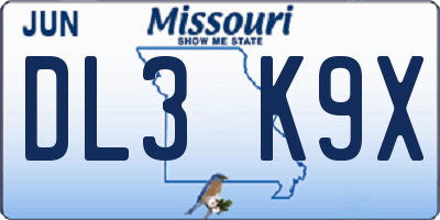 MO license plate DL3K9X
