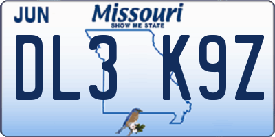 MO license plate DL3K9Z
