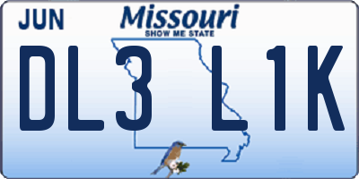 MO license plate DL3L1K