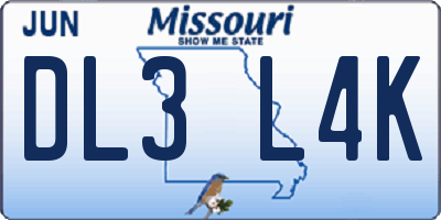 MO license plate DL3L4K