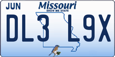 MO license plate DL3L9X