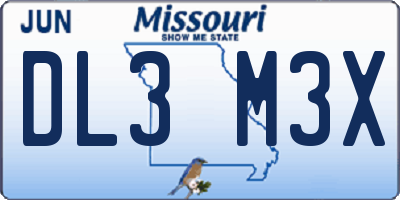 MO license plate DL3M3X
