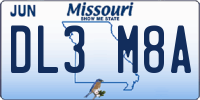 MO license plate DL3M8A
