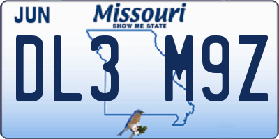 MO license plate DL3M9Z