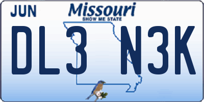 MO license plate DL3N3K