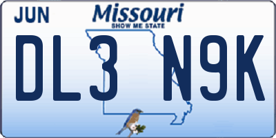 MO license plate DL3N9K