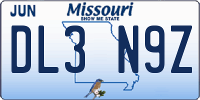 MO license plate DL3N9Z