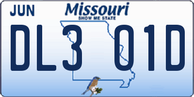 MO license plate DL3O1D