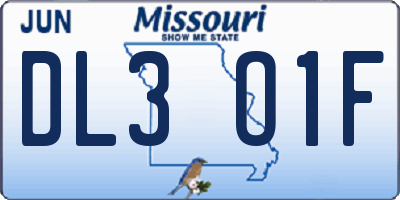 MO license plate DL3O1F