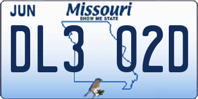 MO license plate DL3O2D