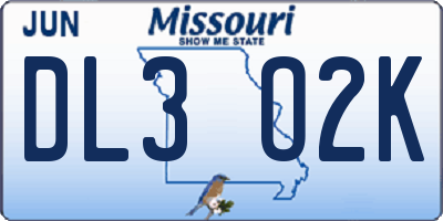 MO license plate DL3O2K