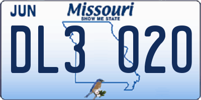 MO license plate DL3O2O