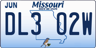 MO license plate DL3O2W