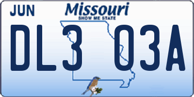 MO license plate DL3O3A