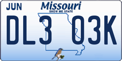 MO license plate DL3O3K